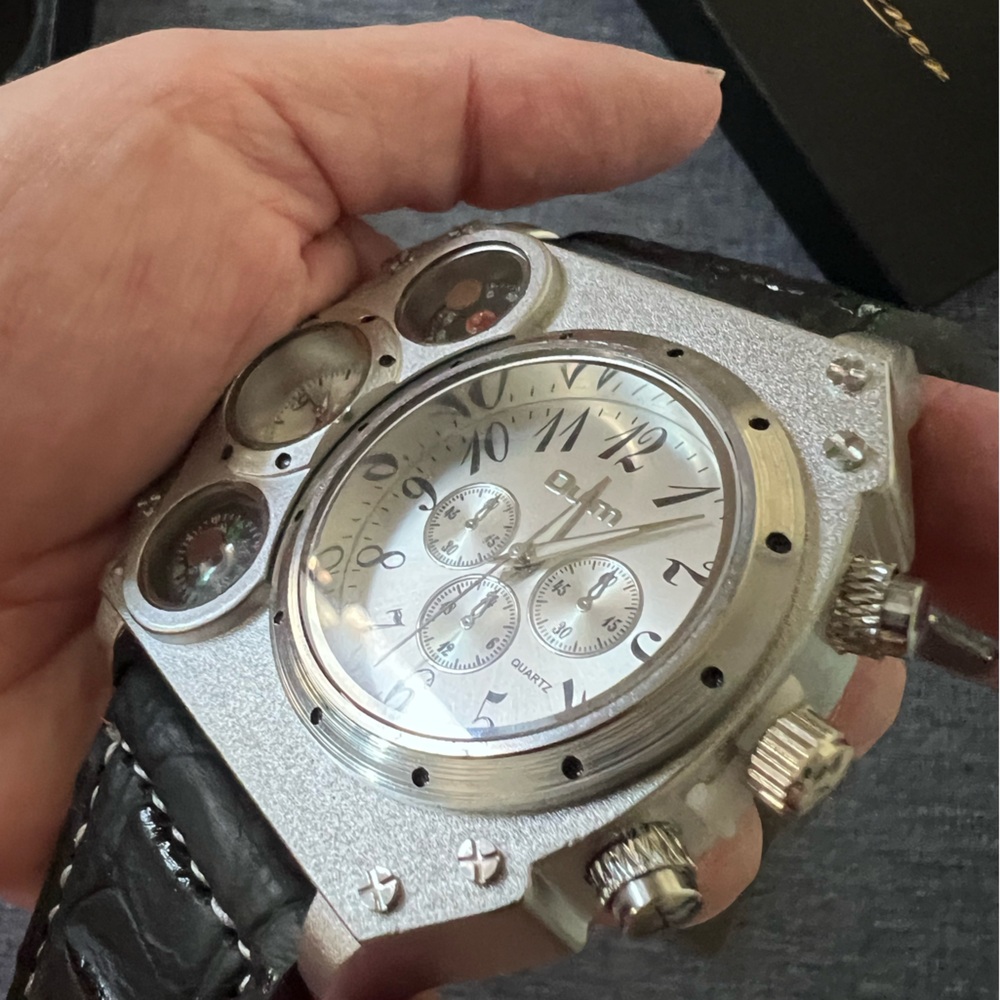 OULM Men’s Watch Silver with All Leather Strap in Black NWT FULL INCLUSION - Picture 10 of 16